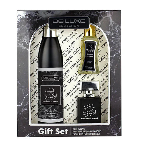 KHASHAB AL ASWAD 250ML AIR FRESHNER + 50ML WATER PERFUME & 24ML ROLL ON - 3 PC