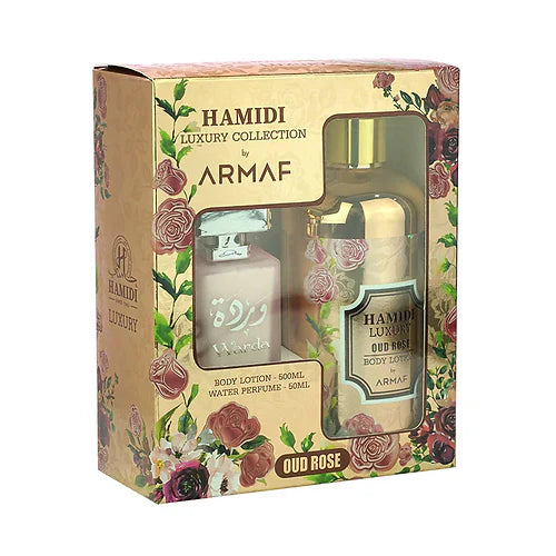 OUD ROSE BODY LOTION 500ML & WARDA WATER PERFUME 50ML - 2 PIECES GIFT SET