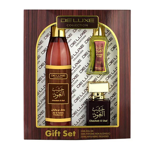 KHASHAB AL OUD 250ML AIR FRESHENER & 50ML WATER PERFUME & 24ML ROLL ON - 3 PIECE