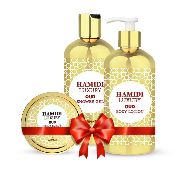 LUXURY OUD 3 PC GIFT SET - BODY SCRUB + BODY LOTION + SHOWER GEL