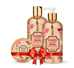 LUXURY OUD ROSE 3 PC GIFT SET - BODY SCRUB + BODY LOTION + SHOWER GEL